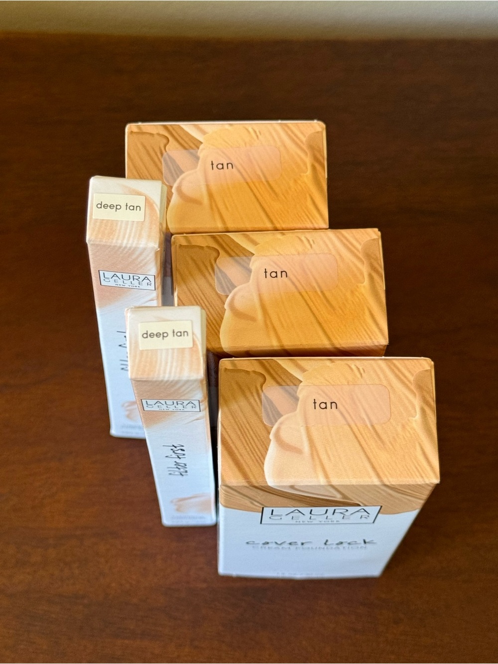 Bundle of 5 Laura Geller Cover Lock Foundation and Concealer (Tan and Deep Tan)